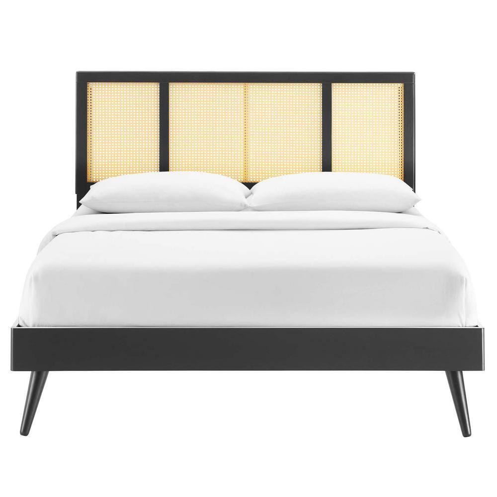 Kelsea Cane and Wood King Platform Bed With Splayed Legs Black