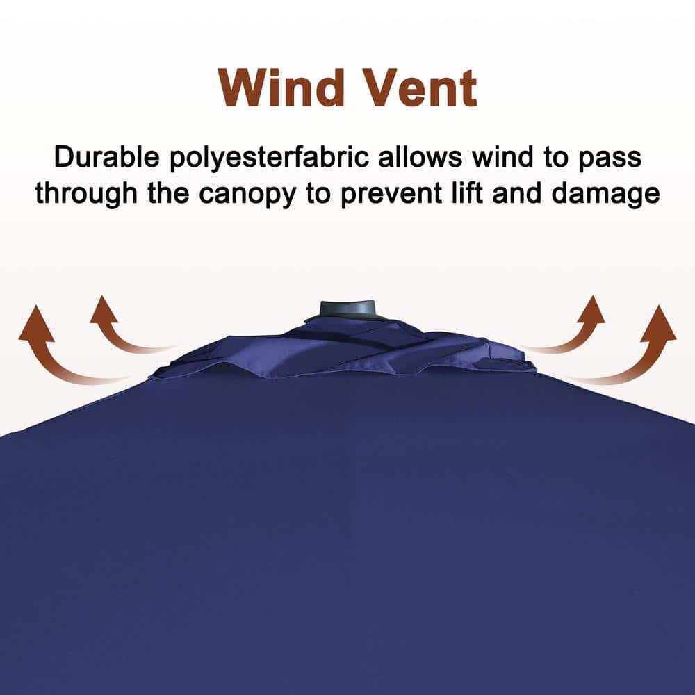 Mondawe 10x13 Ft Patio Cantilever Umbrella with Base,360° Rotation Offset and LED Light Panel,Large Rectangular Outdoor Umbrella for Pool Deck, Navy