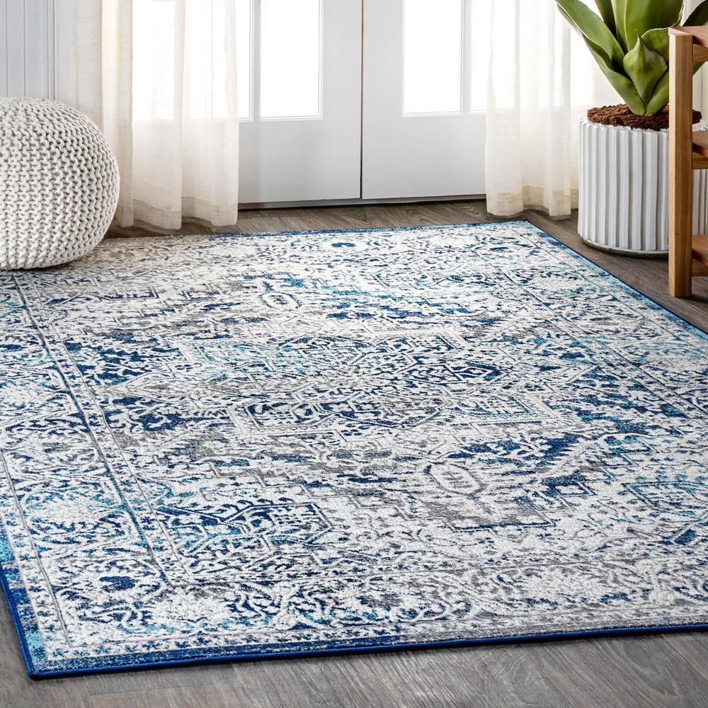 8'x10' Modern Vintage Medallion Area Rug, Navy /Light Grey - JONATHAN Y