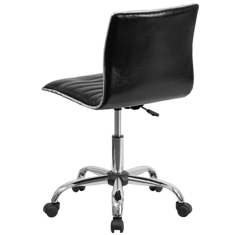 QueelQuest Adjustable Task Chair PU Leather Low Back Ribbed Armless Swivel Black Desk Chair Office Chair Wheels (Black)
