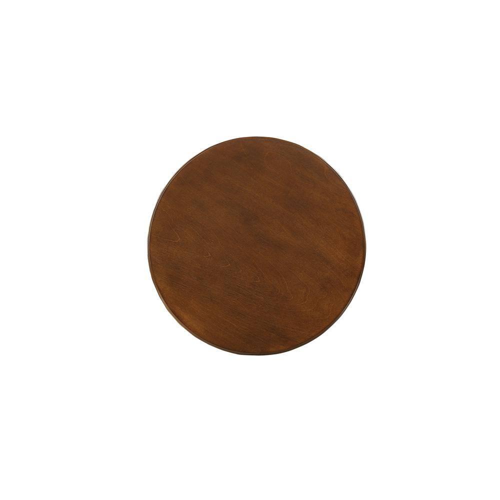 17 Inch Round Wood Side Table, Turned Support, Walnut Brown- Saltoro Sherpi