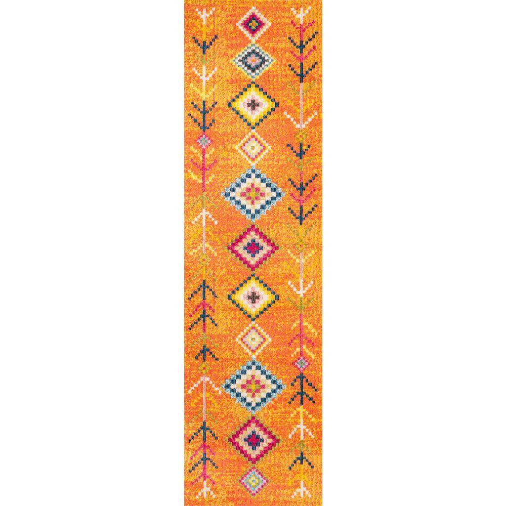 JONATHAN Y Love Geometric Orange/Multi 2 ft. x 8 ft. Runner Rug