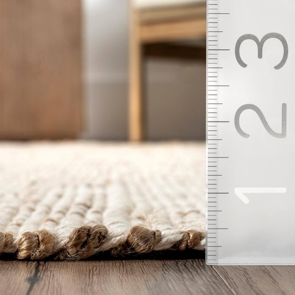 Nuloom 2x3 Elfriede Jute & Cotton Hand Woven Indoor Area Rug, Natural, Solid Rustic Farmhouse Style Natural Fiber Bedroom, Living Room,