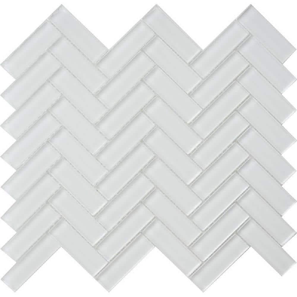 11"X 12.6" Herringbone Polished Glass Mosaic Tile