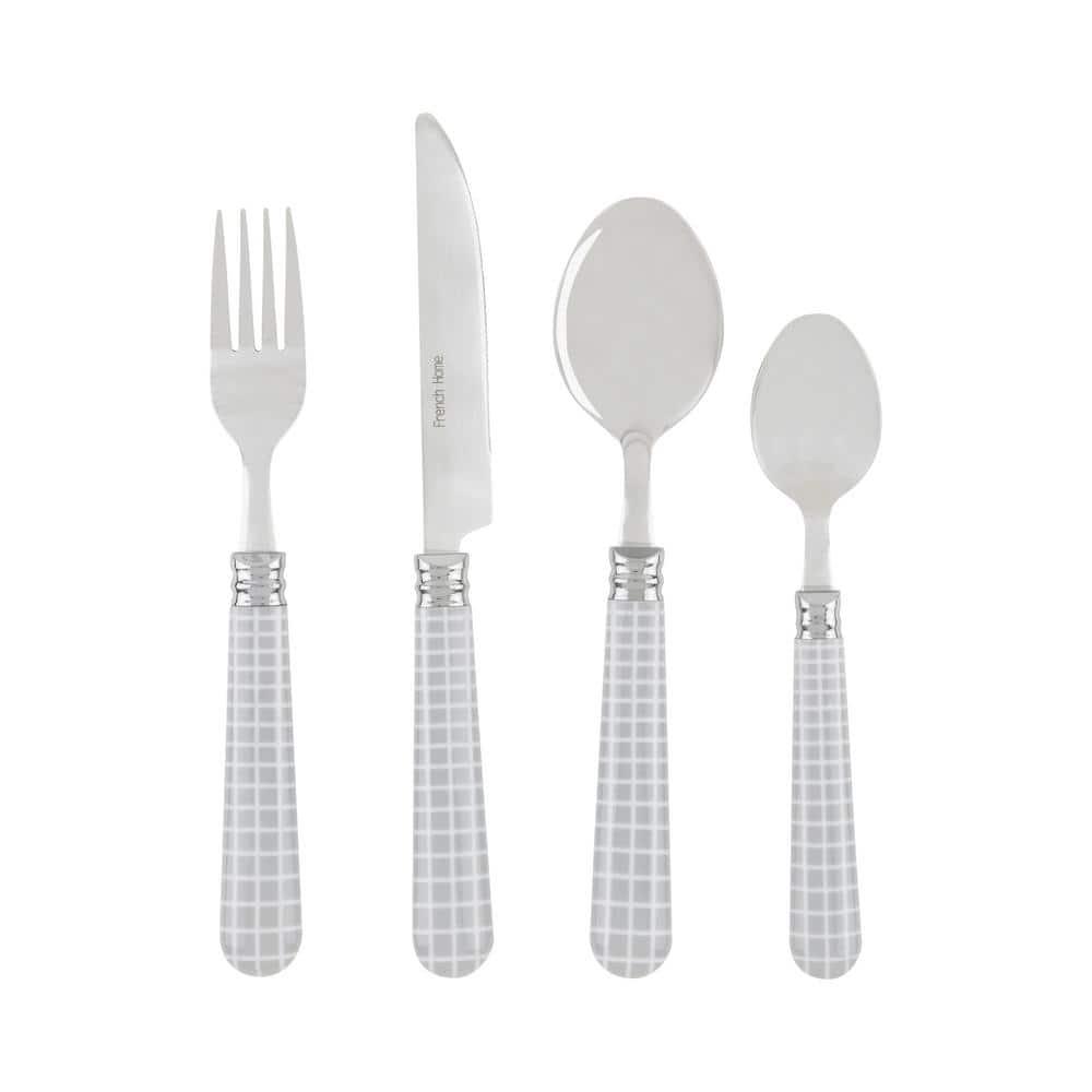 French Home French Home Bistro 16-Piece Stainless Steel Flatware Set, Service for 4, Geometric Grid