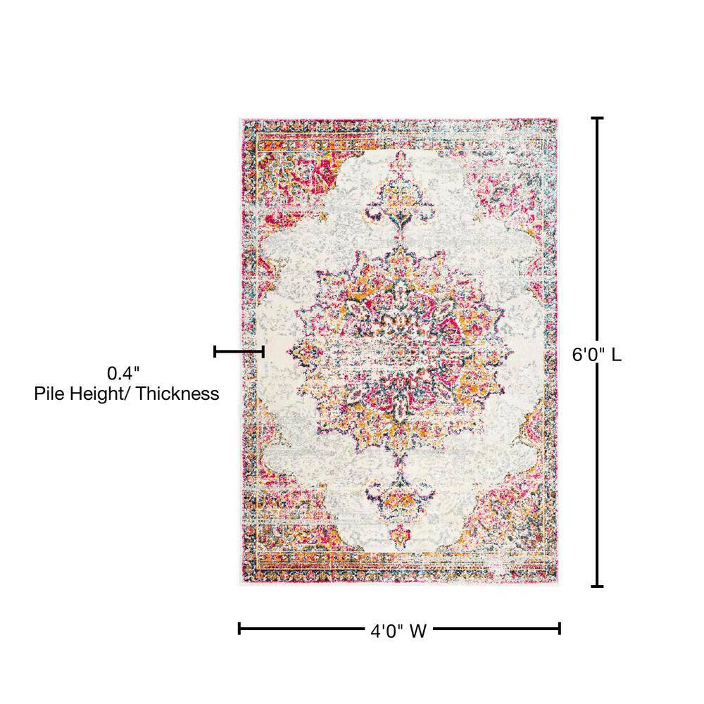 Nuloom Tabitha Oriental/Persian 4x6 Area Rug for Living Room Bedroom Dining Room Kitchen, Pink/Ivory