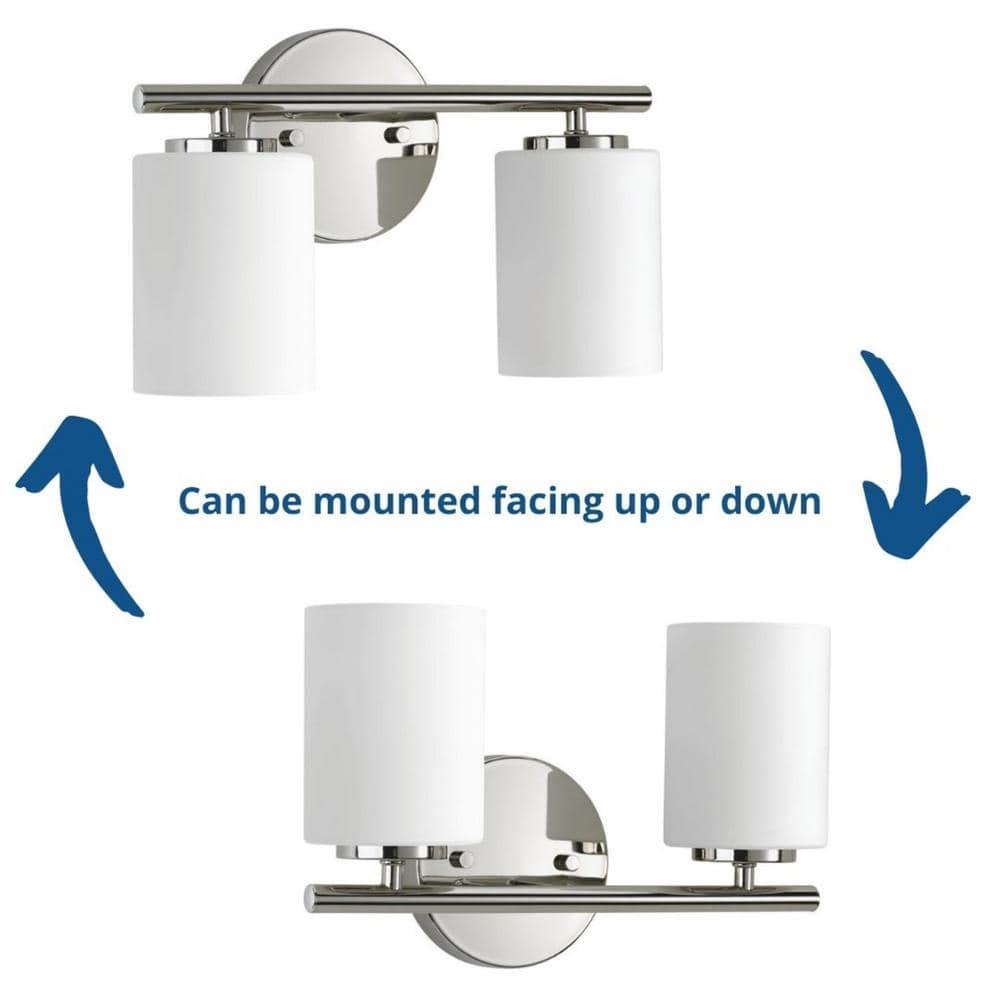 Progress Lighting Replay Collection 2-Light Bath Vanity, Polished Nickel, Shade Included