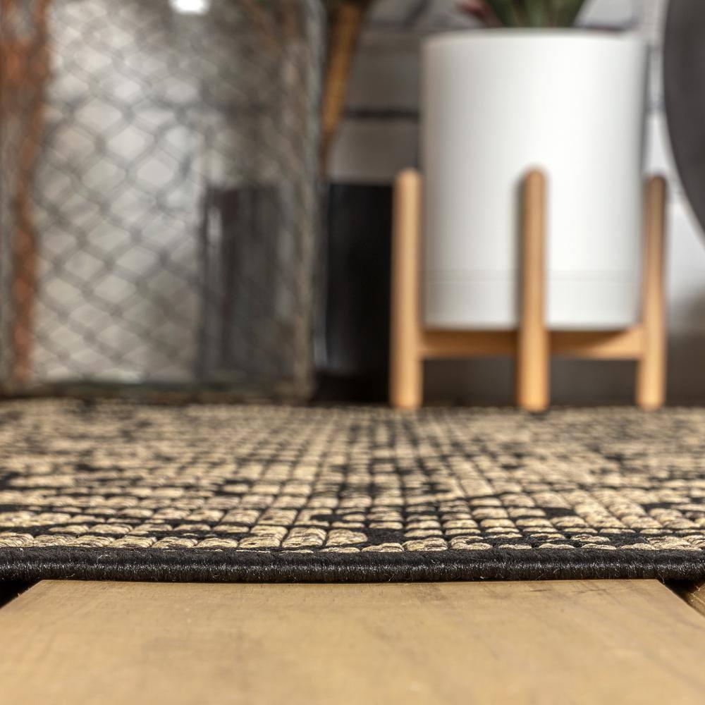 2'x8' Madrid Vintage Filigree Textured Weave Indoor/Outdoor Runner Rug, Black - JONATHAN Y