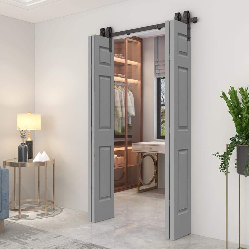 Calhome Paneled MDF Composite Double Bifold Barn Doors with Installation Hardware Kit