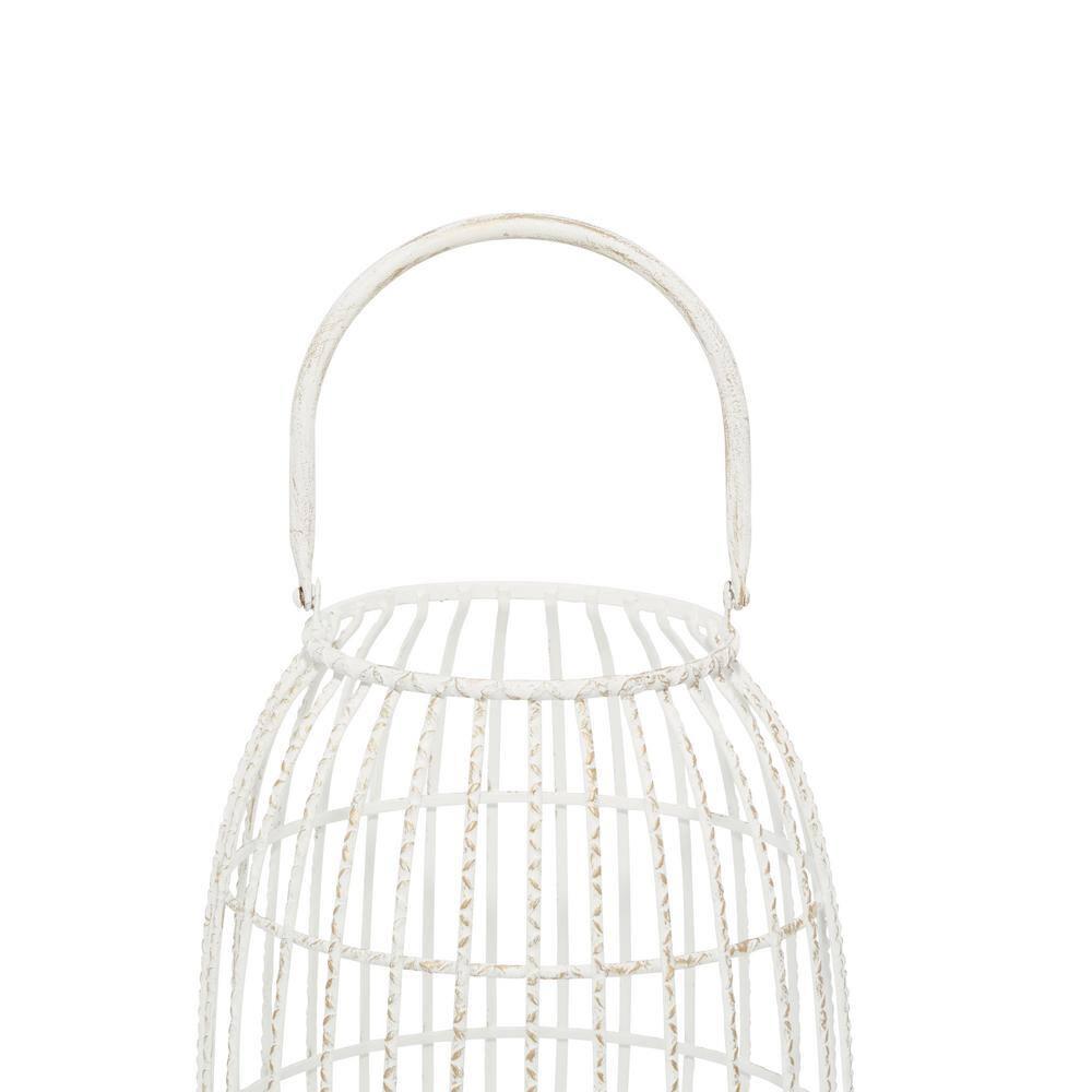 16" x 8.5" Oval Modern Metal Caged Candle Holder with Led Light Bulb Center White - Olivia & May