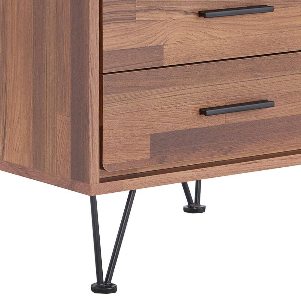 20" Deoss Accent Table Walnut Finish - Acme Furniture: Glass Top, Geometric Base, No Tools Assembly