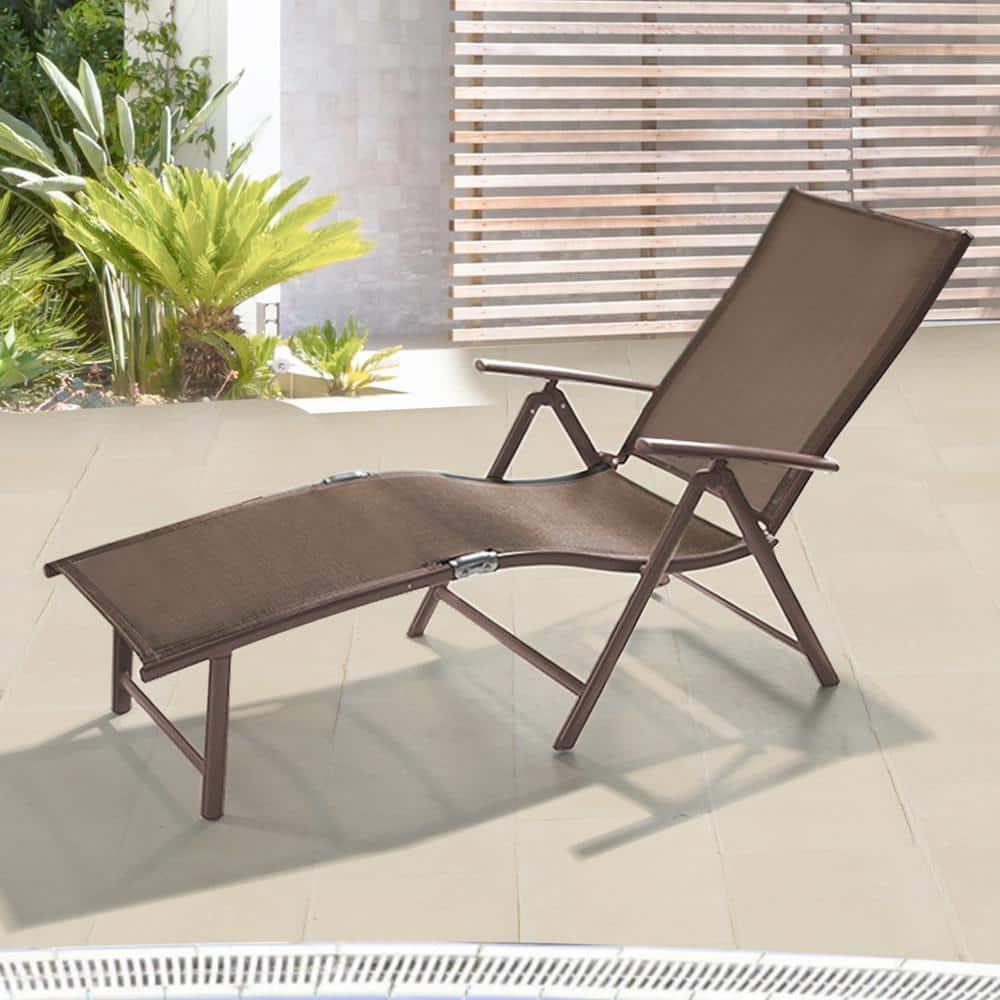 Pellebant Outdoor Chaise Lounge Aluminum Patio Folding Chair,Brown