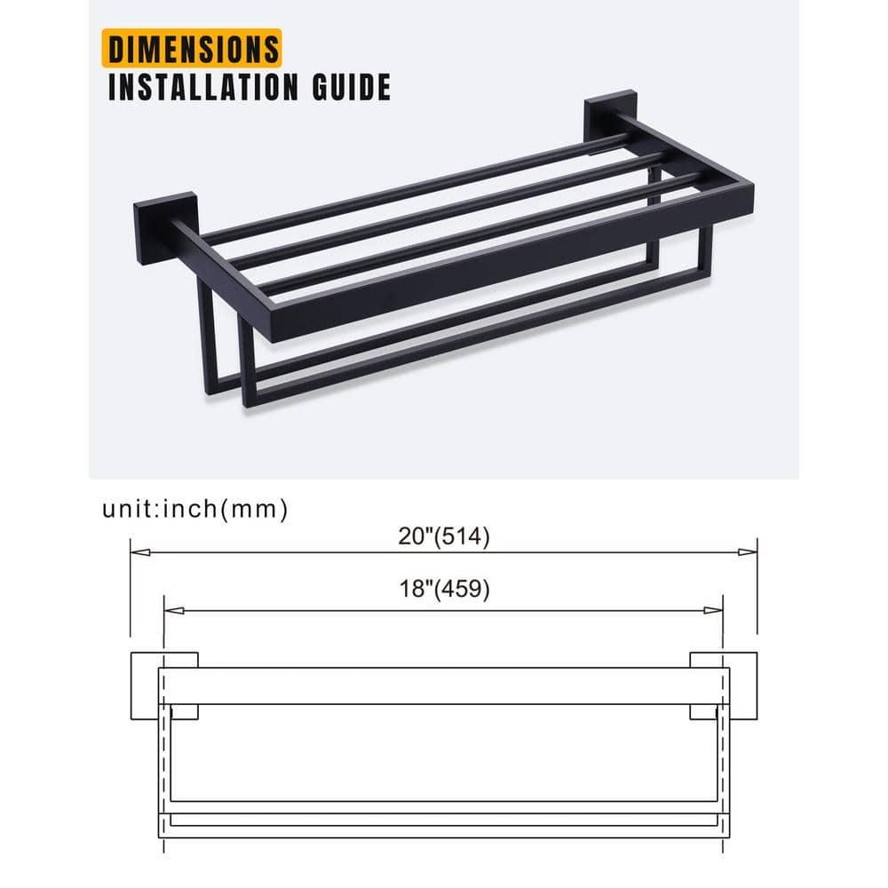 ARCORA AR5150101B-20 2-Tier Wall Mounted Stainless Steel Bathroom Towel Rack With 2 Towel Bars Square Rods