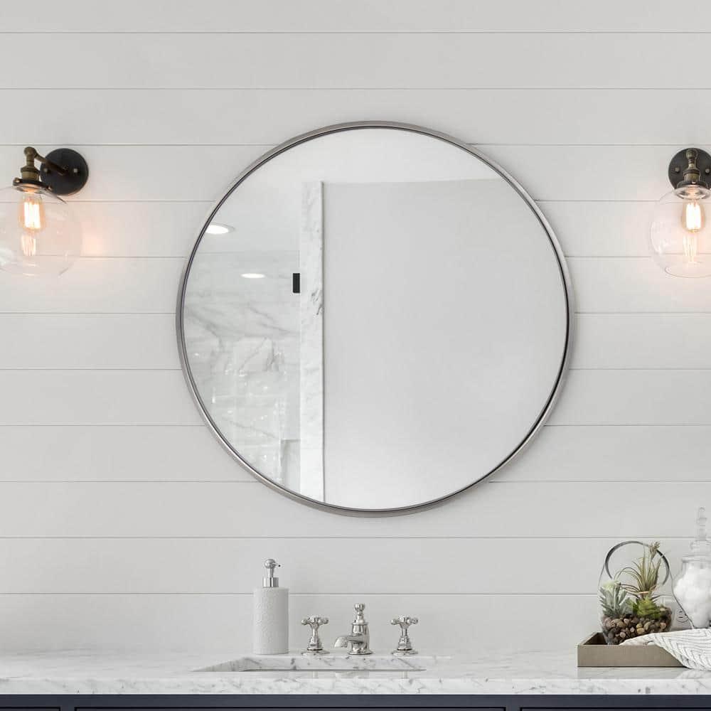 Howard Elliott 30" Round Stainless Steel Framed Vanity Mirror Brushed Silver