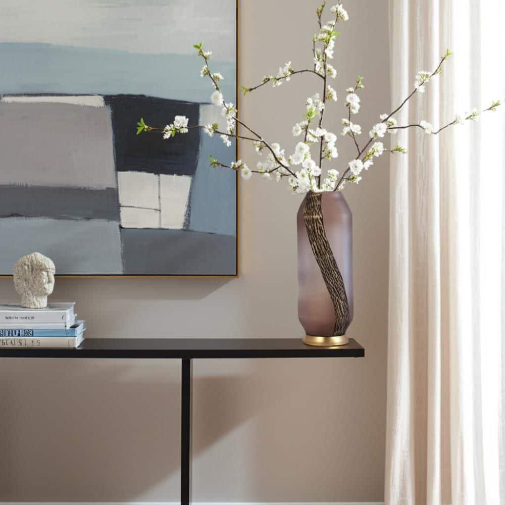 15 in. Pink Glass Cylinder Metallic Detail Decorative Vase