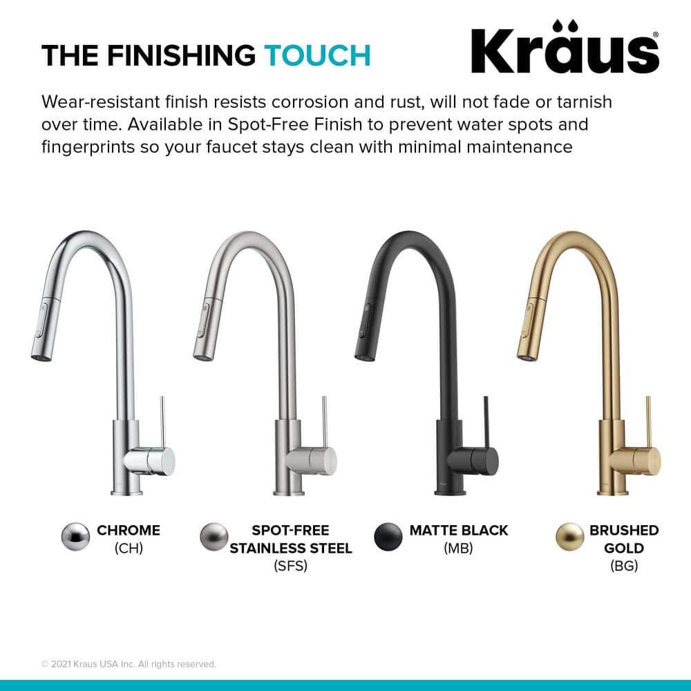 KRAUS Oletto Contemporary Pull-Down Single Handle Kitchen Faucet in Spot Free Stainless Steel, KPF-3104SFS