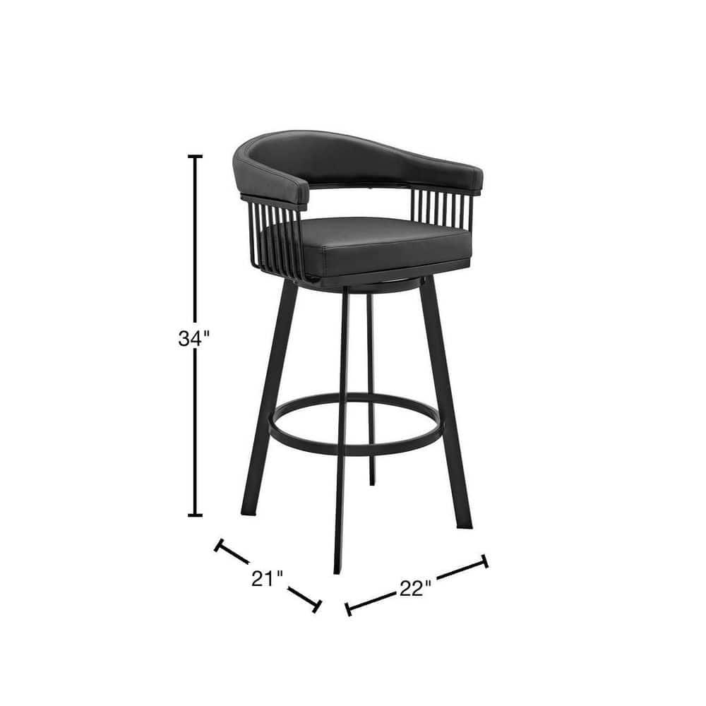 Armen Living Indoor Bronson 25" Counter Height Swivel Bar Stool in Black Finish and Black Faux Leather