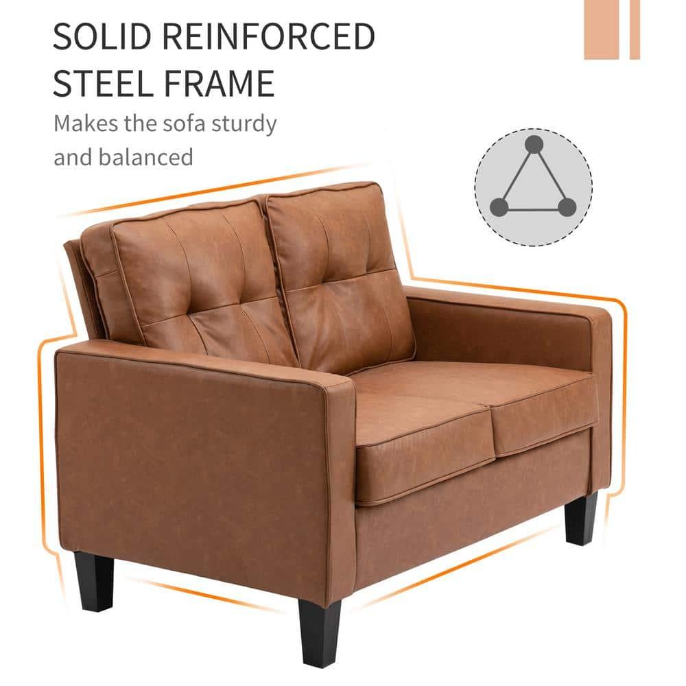 51" Wide Loveseat with Armrest,Tufted PU Leather Double Sofa, 2-Seater Sofa,Brown
