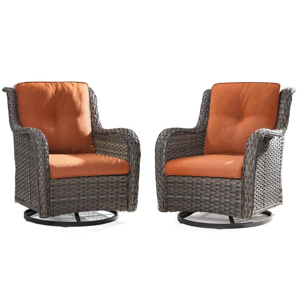 COZYWOR Swivel Wicker Patio Chair with Cushions (Set of 2)