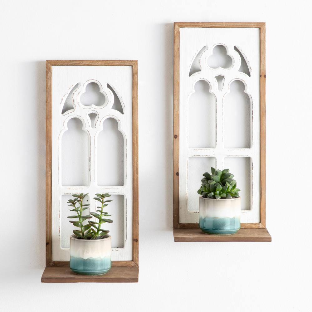 Kate and Laurel Mirabela Rectangle Wood Wall Sconce, 2 Piece, Rustic Brown and White