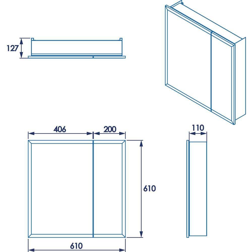 Croydex Wellington Double Door Aluminium Bathroom Medicine Cabinet in White (24x24in)