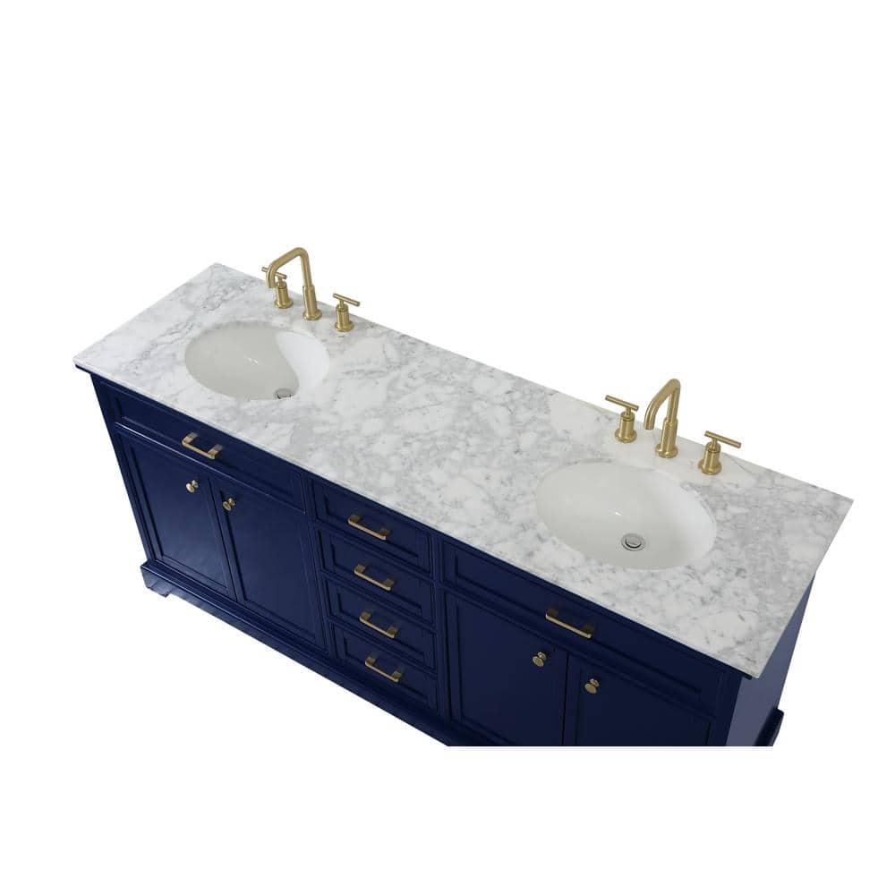 Elegant Decor Americana 72" Metal MDF Marble Double Bathroom Vanity in Blue