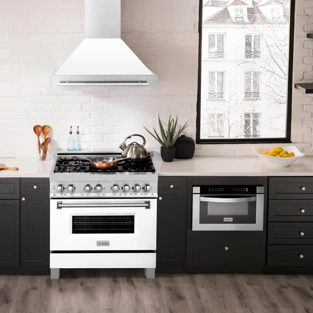 ZLINE 36 in. Satin Steel Wall Mount Range Hood and Stainless Steel Handle