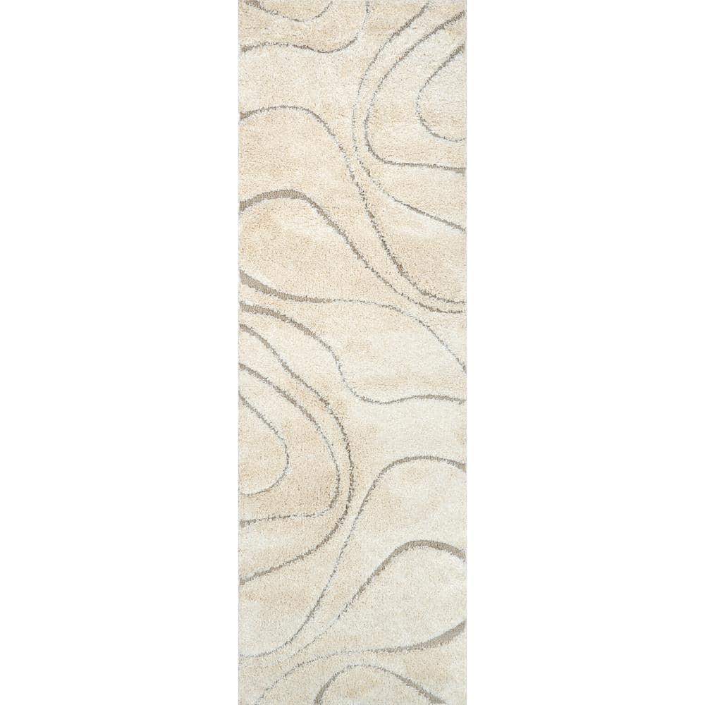 Nuloom Carolyn Abstract 2x12 Runner Shag Indoor Area Rug for Living Room Bedroom Dining Room Nursery Entryway Hallway, Cream/Beige