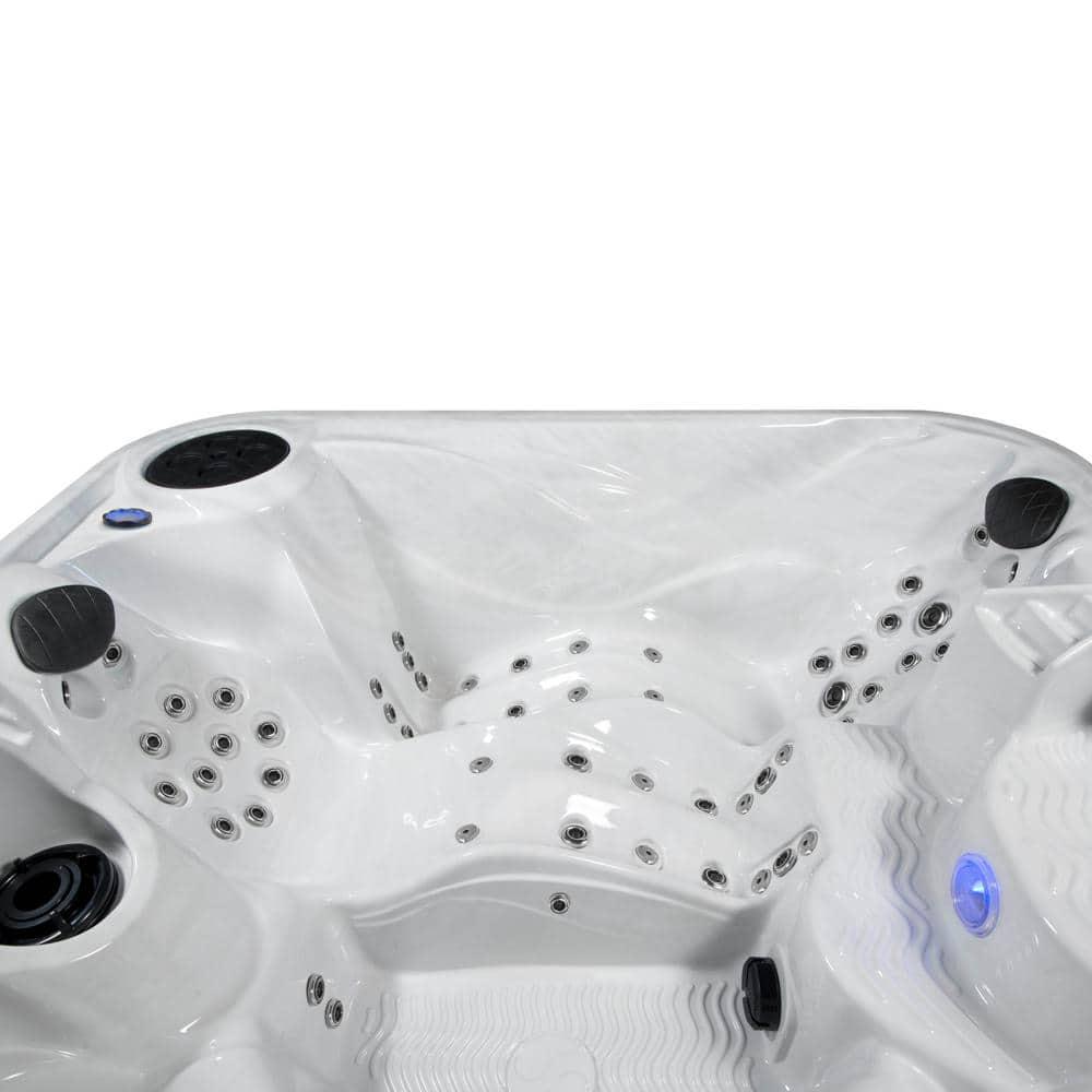 Amplified 6-Person 100-Jet Double-Lounger Hot Tub Spa with Bluetooth Stereo, 3 Pumps, LED Lighting, Stainless Steel Heater and Ozonator, Insulated Cover and Steps Included
