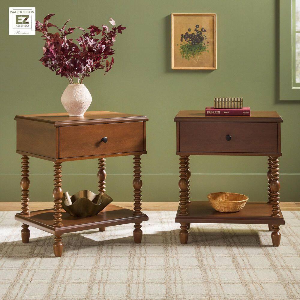 Vivienne Easy Assembly Solid Wood Spindle 1-Drawer Nightstand (Set of 2)