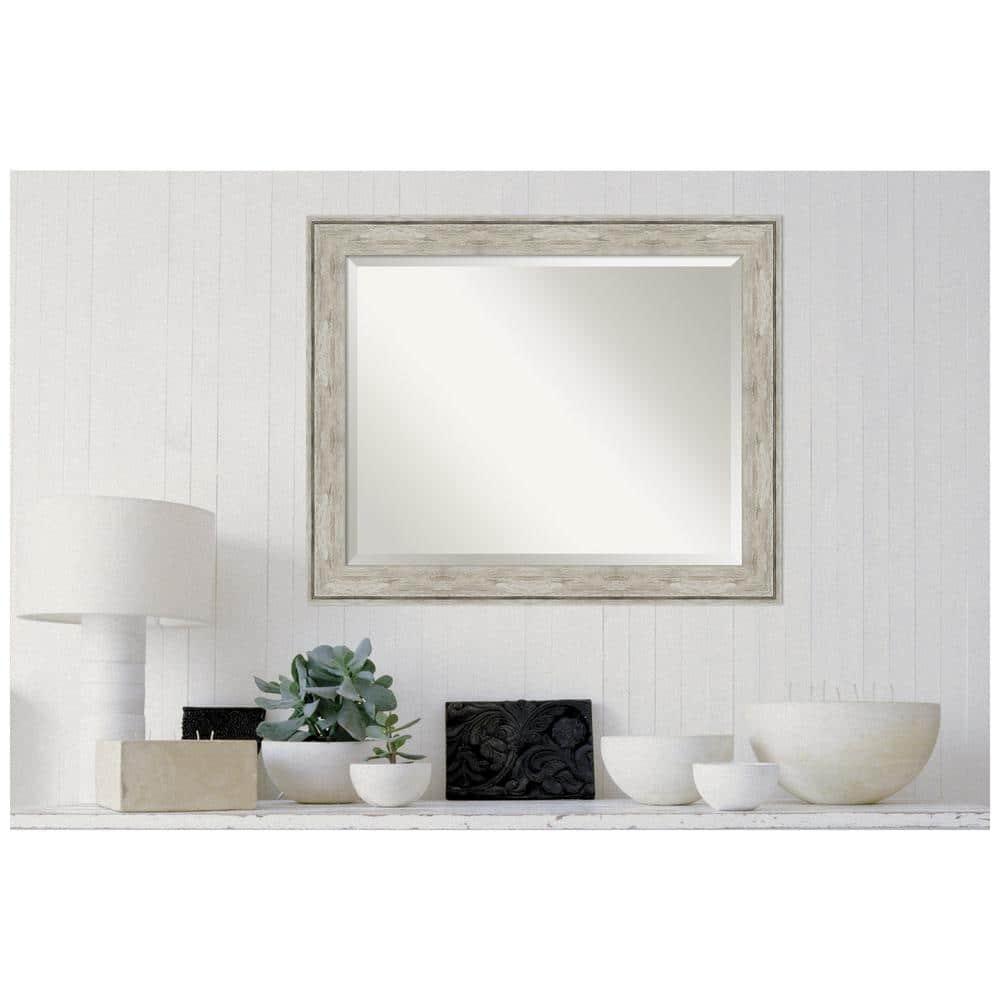 33" x 27" Crackled Framed Bathroom Vanity Wall Mirror Metallic - Amanti Art: Modern Rectangle, Beveled, No Assembly Required