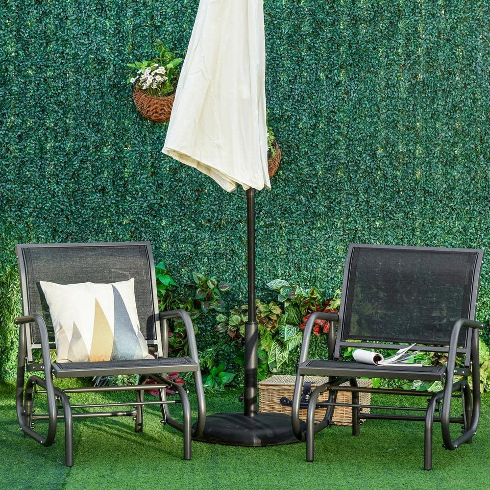 Outsunny Outdoor Glider Chairs, Swing Chair with Breathable Mesh Fabric, Curved Armrests and Steel Frame for Porch, Garden, Poolside, Balcony, Black