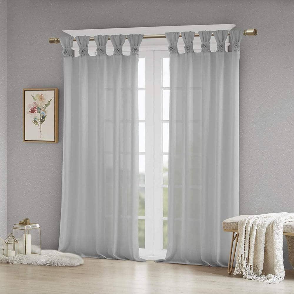 Madison Park Rosette Floral Embellished Cuff Tab Top Solid Single Curtain Panel