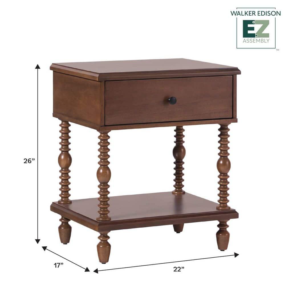 Vivienne Easy Assembly Solid Wood Spindle 1-Drawer Nightstand (Set of 2)