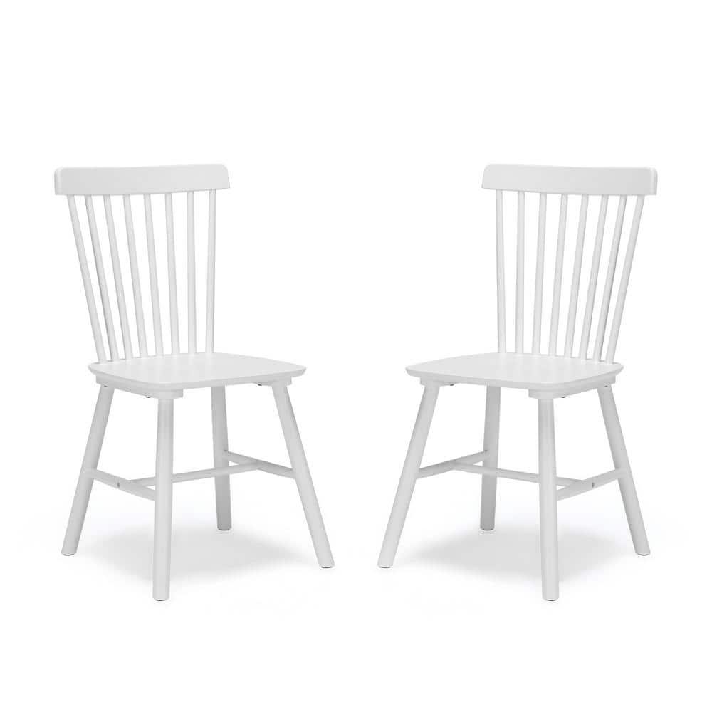 Dayalane Farmhouse Windsor Dining Chairs Set of 2, Solid Wood Spindle Back Dining Side Chairs, Mid-Century French Country Oak Kitchen Chairs for Dining Room Living Room Kitchen Restaurant, White