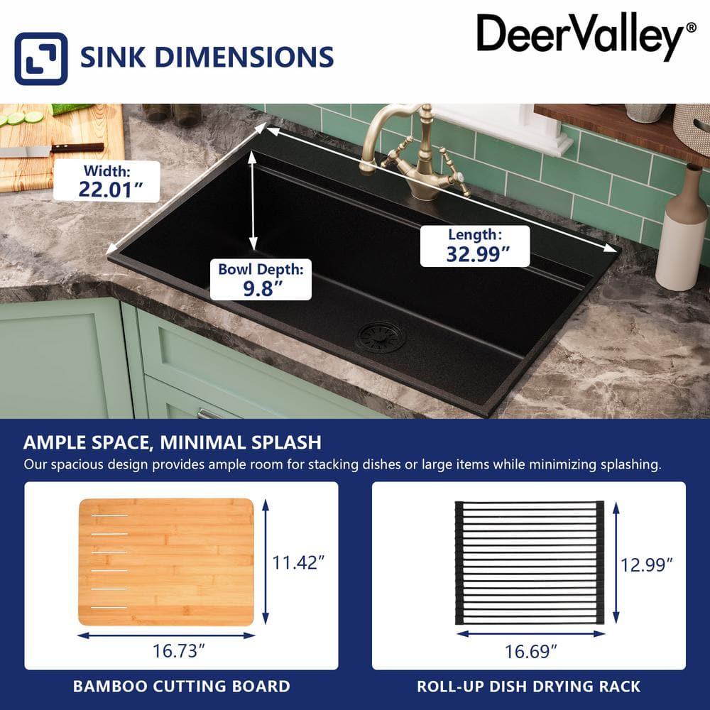 DeerValley DV-1K0170 DeerValley 33" L Quartz Composite Workstation Kitchen Sink Drop in Single Bowl Sink