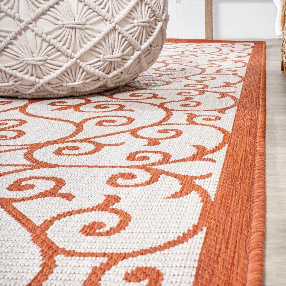 4' x 6' Madrid Vintage Filigree Textured Weave Indoor/Outdoor Area Rug, Cream/Orange - JONATHAN Y