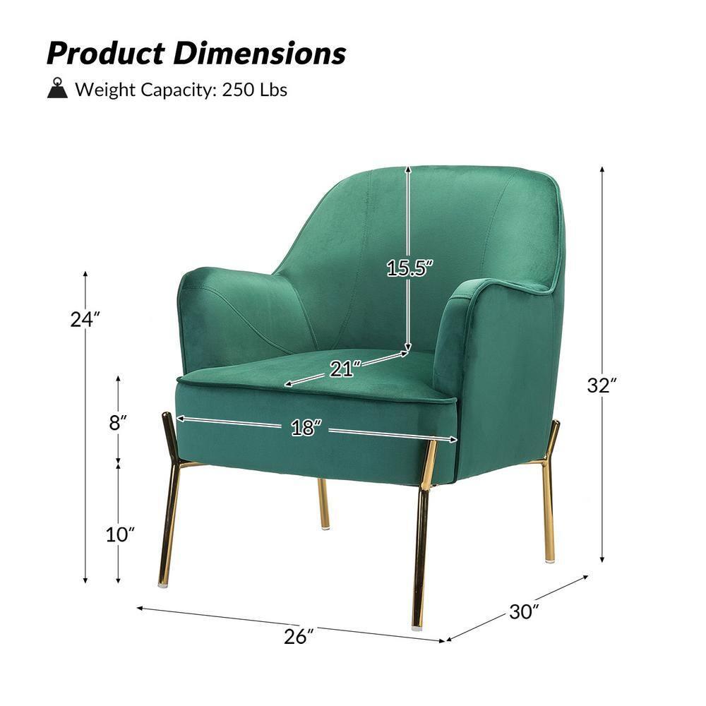 14 Karat Home Silla Decorativa de Terciopelo con Patas de Metal Dorado con Respaldo Acolchado para el Dormitorio de la Sala de Estar, Green