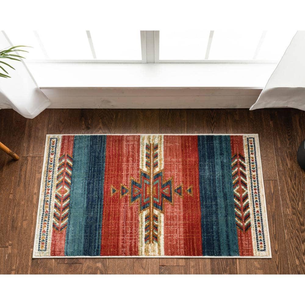 Union Rustic Crimson Southwestern Medallion Tribal Pattern Area Rug