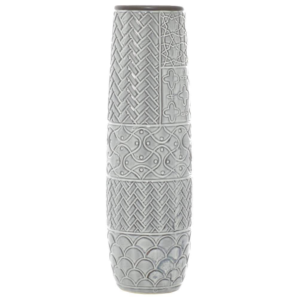 Bungalow Rose Ceramic Slim Engraved Patterned Decorative Gray Vase