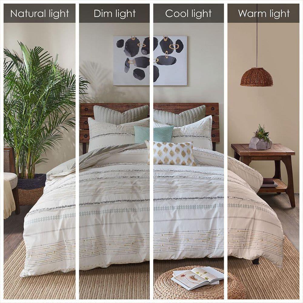 Nea Boho, Mid-Century 3 Piece Stripe Cotton Comforter Set With Tassels