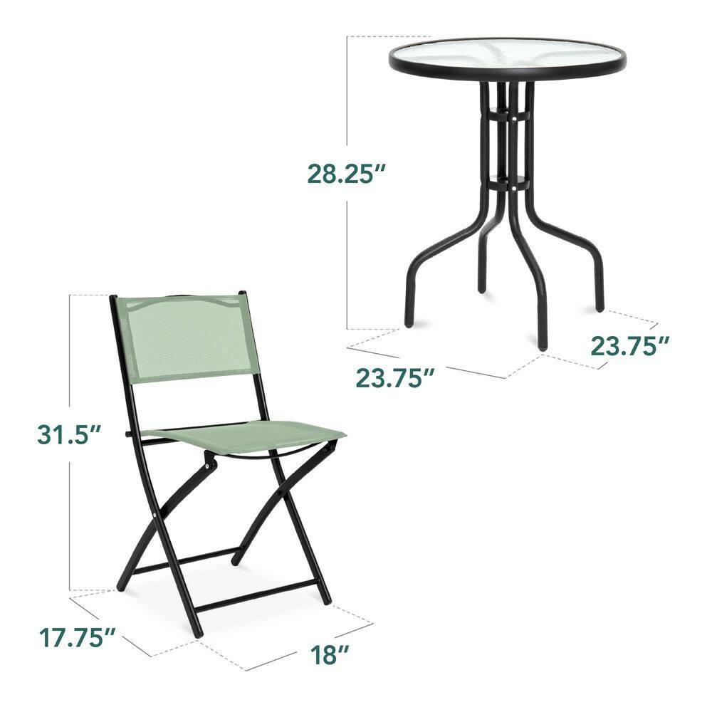 George Oliver 3-Piece Patio Bistro Dining Furniture Set W/ Glass Tabletop, Folding Chairs