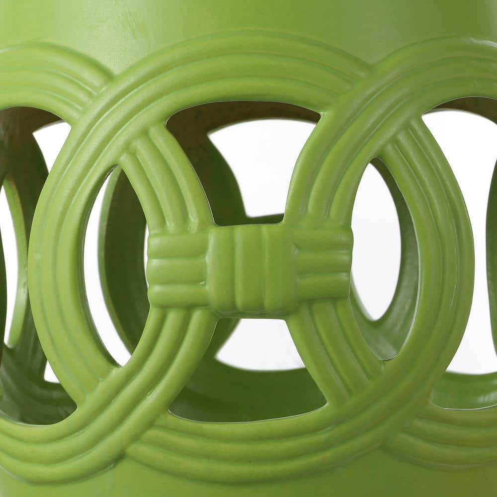 JONATHAN Y Lucky Coins 16" Chinese Ceramic Drum Garden Stool, Matte Green