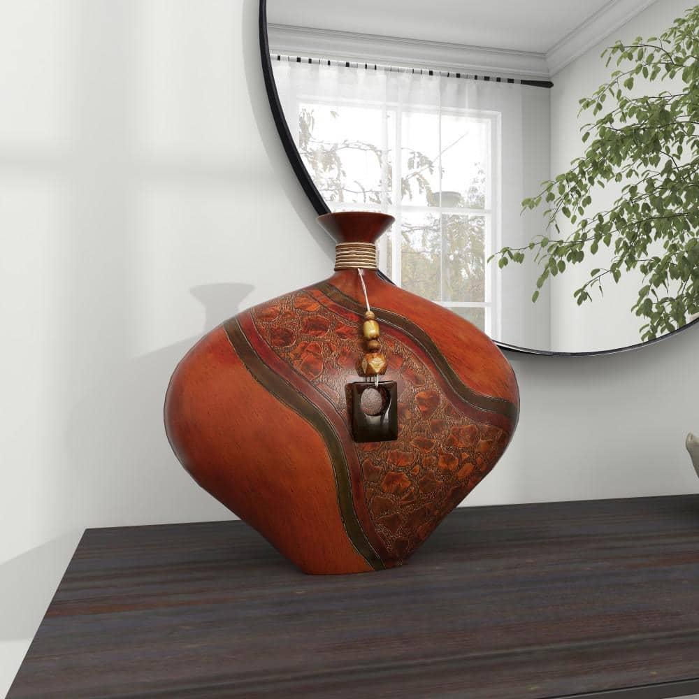 DecMode 14" Brown Polystone Vase with Embossed Details