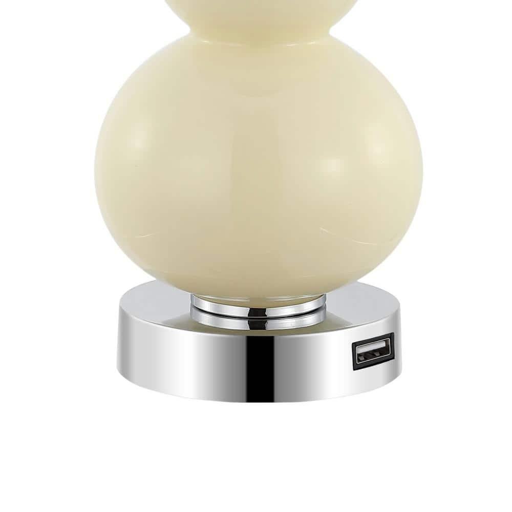 JONATHAN Y JYL1125A-SET2 Cora 22" Classic Vintage Glass LED Table Lamp with USB Charging Port, Coastal, Contemporary, Traditional for living room, bedroom Bulb Included, Cream (Set of 2)