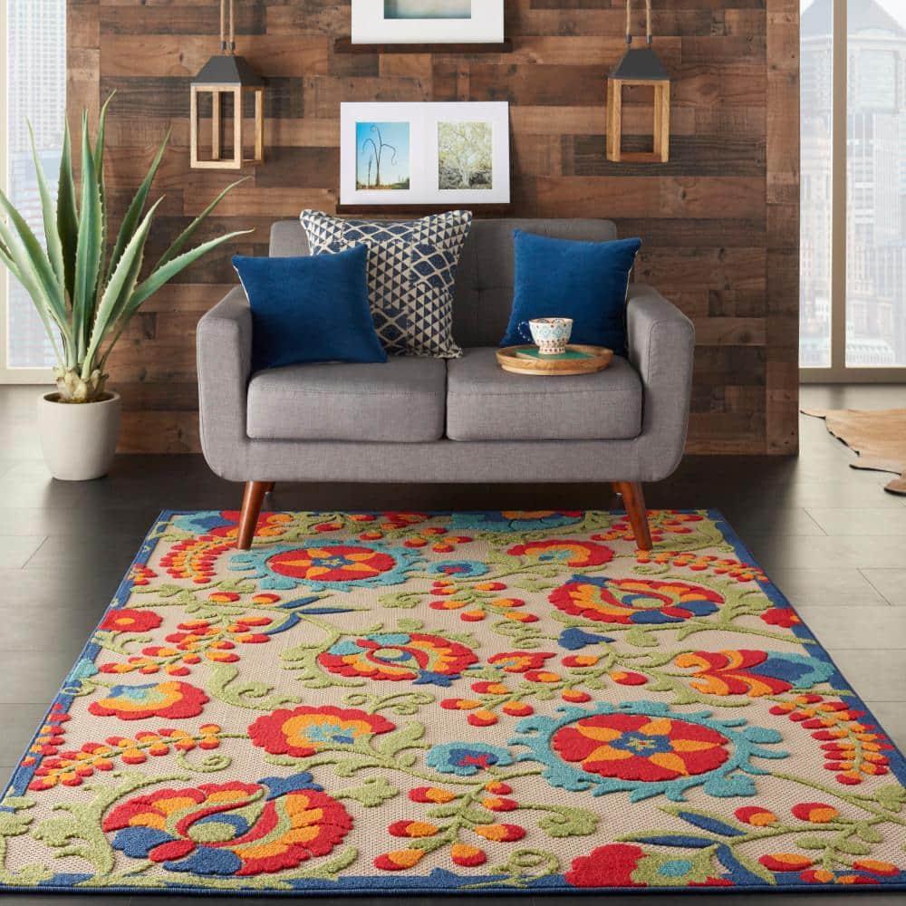 Nourison Aloha Floral Textured Flatweave High-Low Indoor Outdoor Area Rug Multicolor 6' x 9'