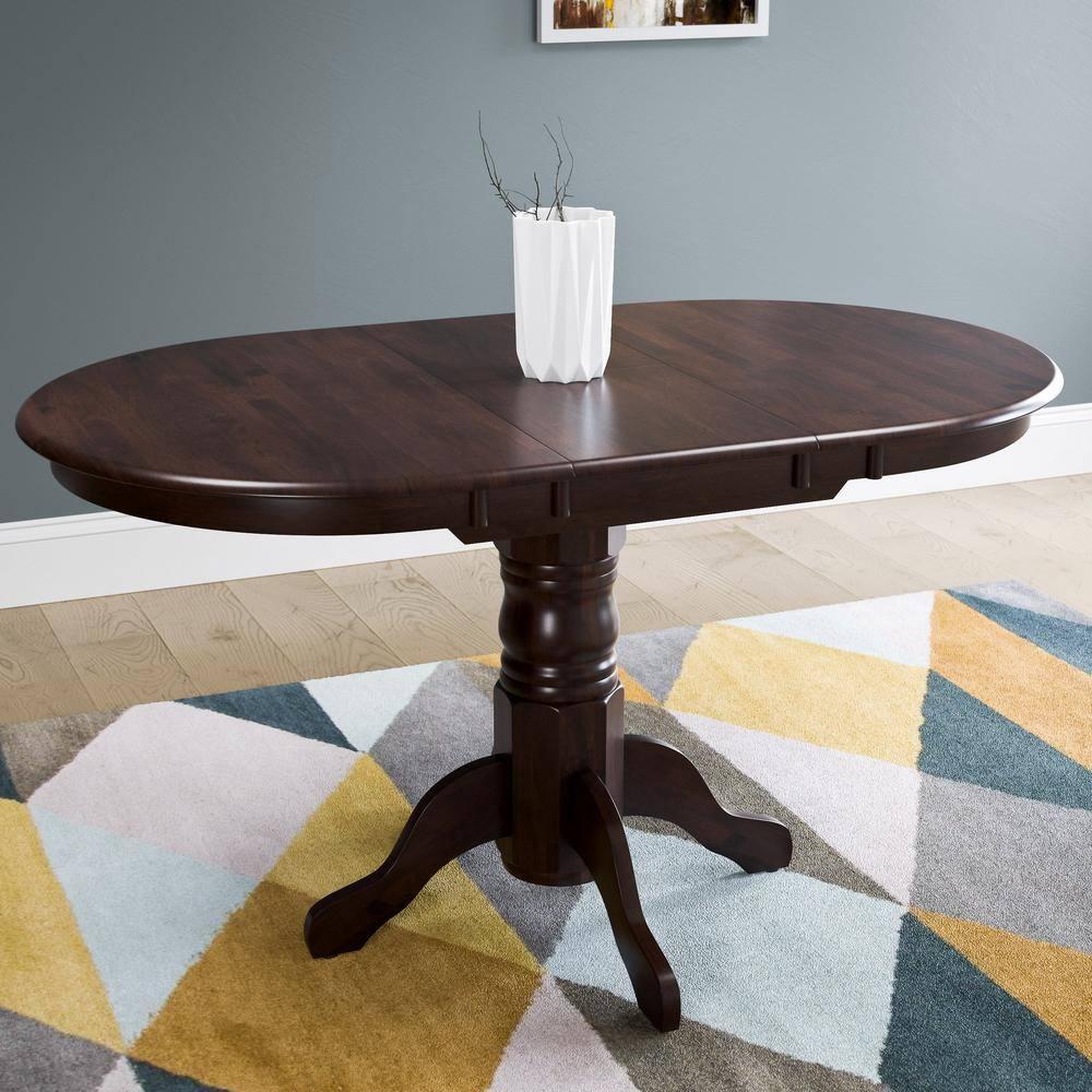 CorLiving Dillon Cappuccino Extendable Oval Dining Table with Wood Pedestal Base