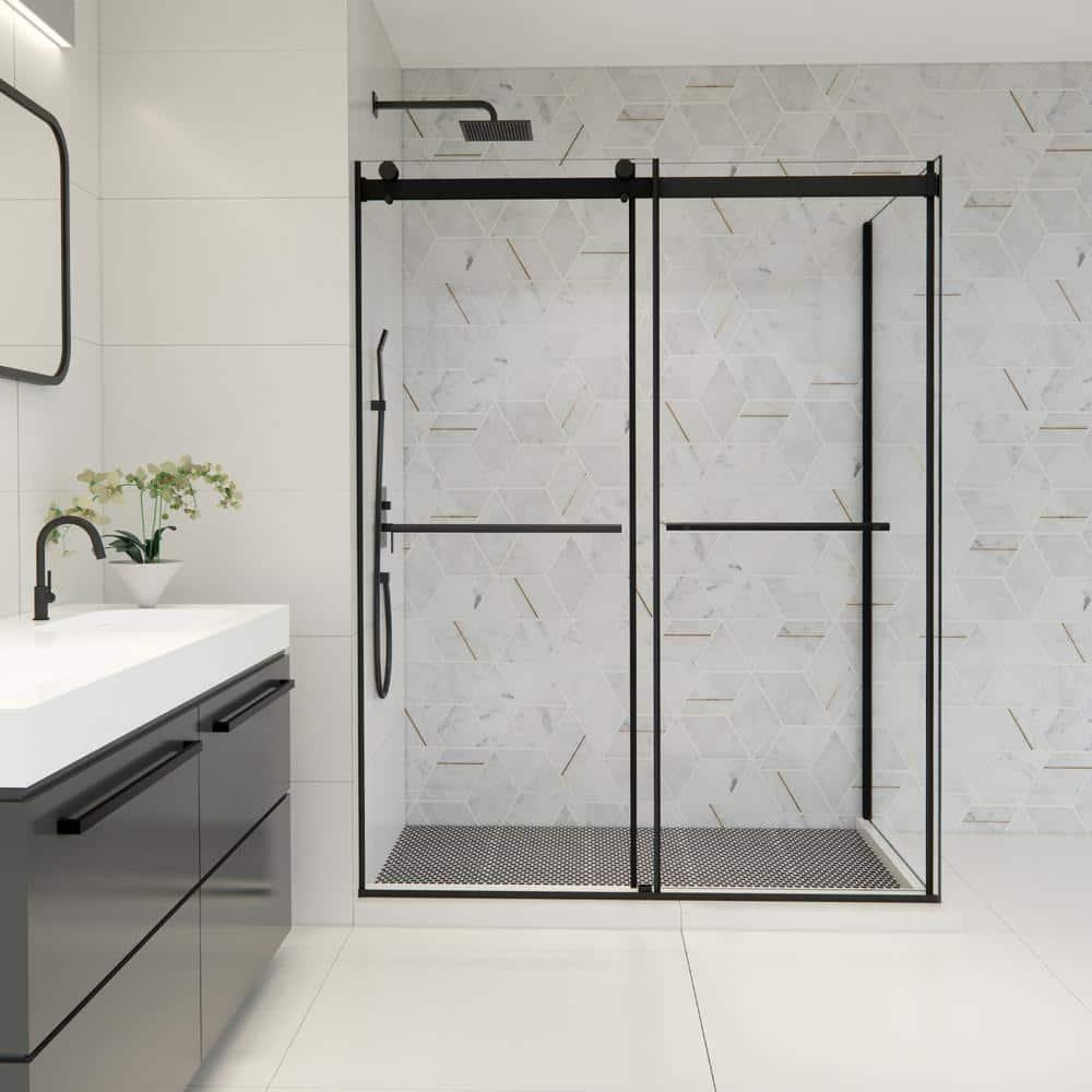 Belizzi 60" W x 76" H By Pass Frameless Exposed Roller Shower Enclosure with Clear Glass