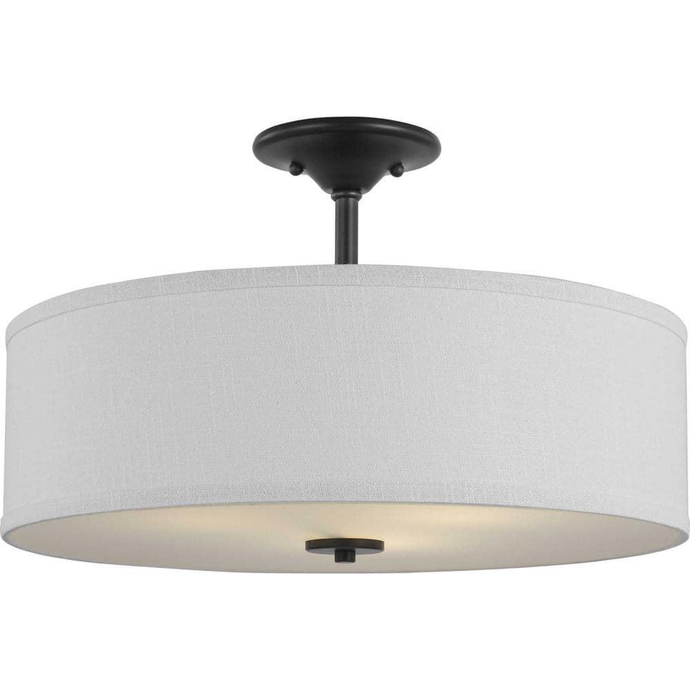 Progress Lighting, Inspire Collection, 3-Light Semi-Flush Mount, Graphite, Summer Linen Shade