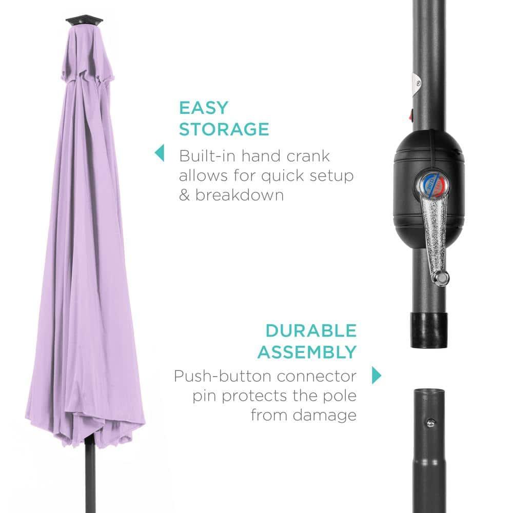 Best Choice Products 10ft Solar LED Lighted Patio Umbrella w/ Tilt Adjustment, UV-Resistant Fabric - Lavender